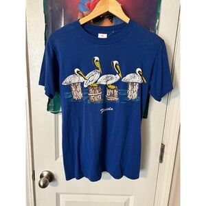 Vintage Sunshine Apparel Florida Pelican T Shirt Blue Single Stitch Mens Medium